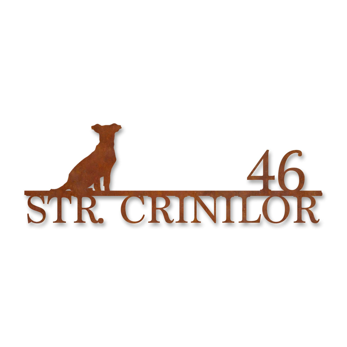 Plăcuță stradală cu câine, oțel Corten cu patină de rugină · MOHAVE