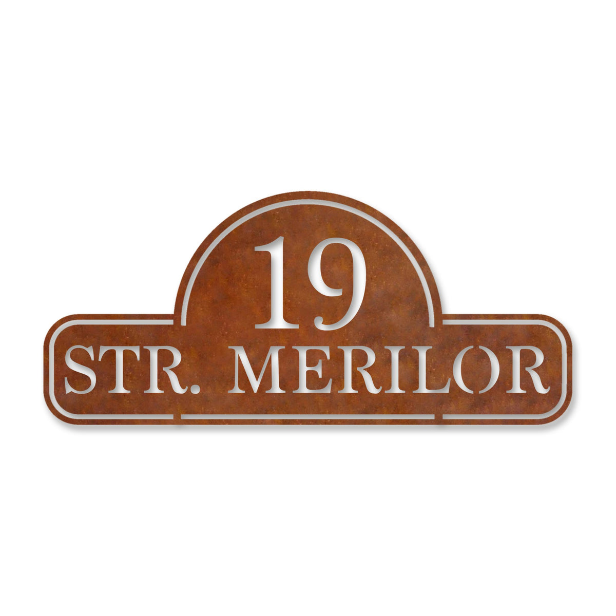 Plăcuță stradală retro cu număr, oțel Corten cu patină de rugină · MOHAVE