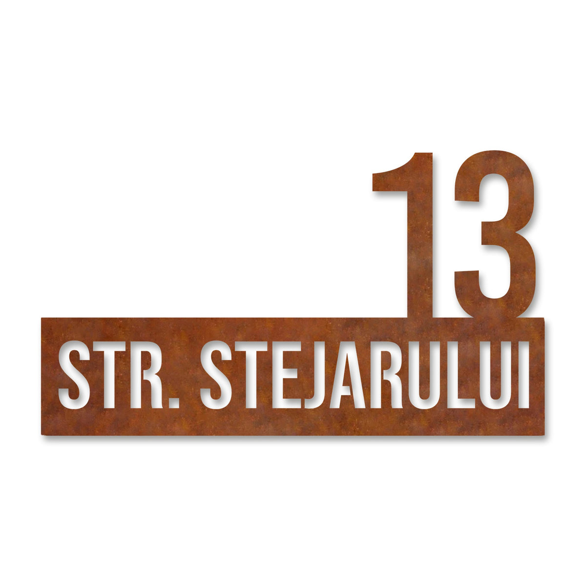 Stradă cu număr de casă, oțel Corten cu patină de rugină · MOHAVE