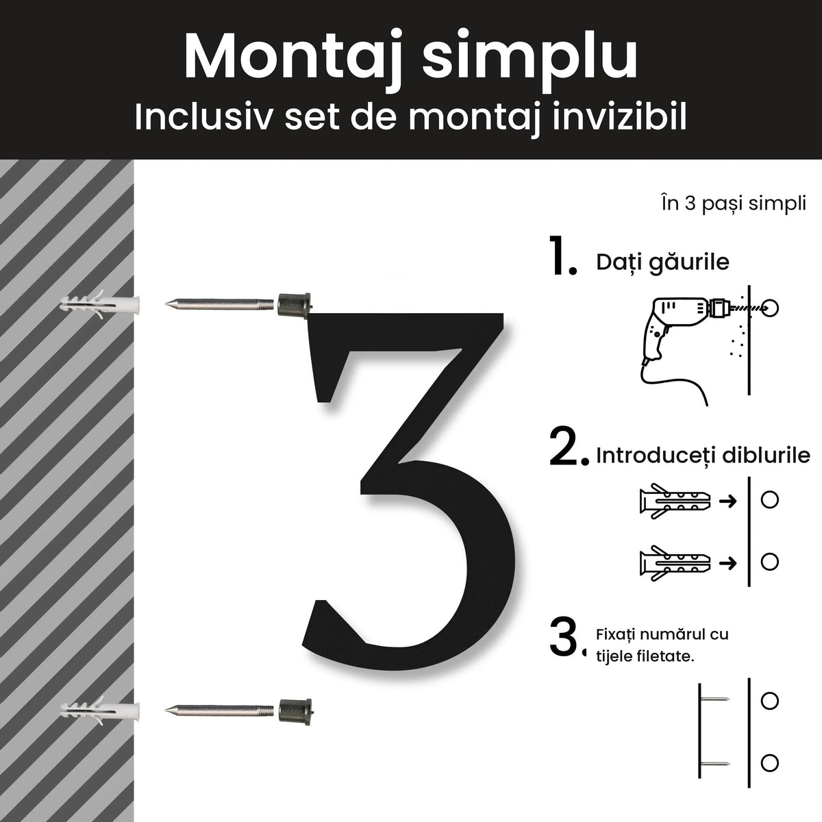 Număr de casă din inox, personalizat – Număr de casă atemporal, montaj simplu cu set de montaj invizibil · MOHAVE
