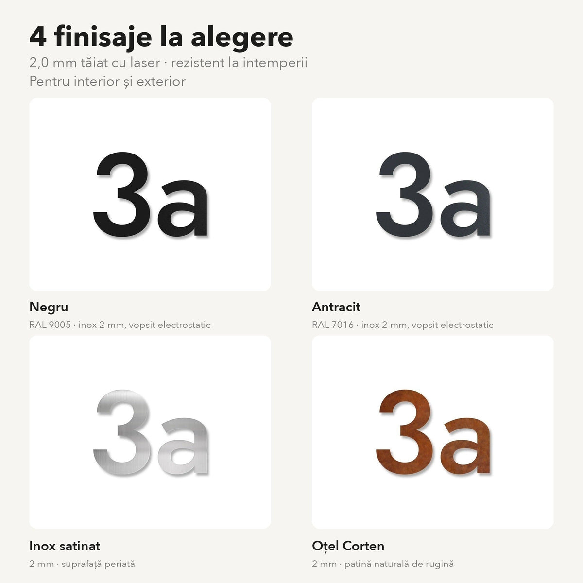 Număr de casă personalizat din inox – Număr de casă Clar, 4 finisaje la alegere – negru, antracit, inox satinat, oțel Corten · MOHAVE