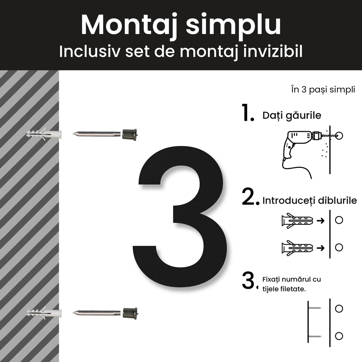 Număr de casă personalizat din inox – Număr de casă Clar, montaj simplu cu set de montaj invizibil · MOHAVE