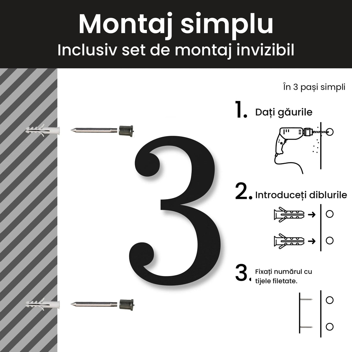 Număr de casă din inox, personalizat – Număr de casă Elegant, montaj simplu și invizibil cu setul de montaj · MOHAVE