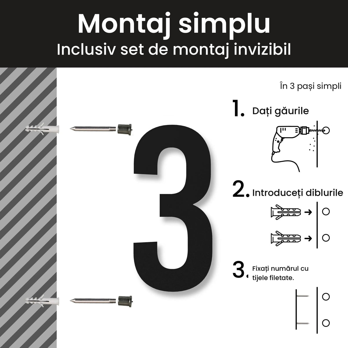 Număr de casă din inox, personalizat – Număr de casă Îndrăzneț, montaj simplu și invizibil cu setul de montaj · MOHAVE