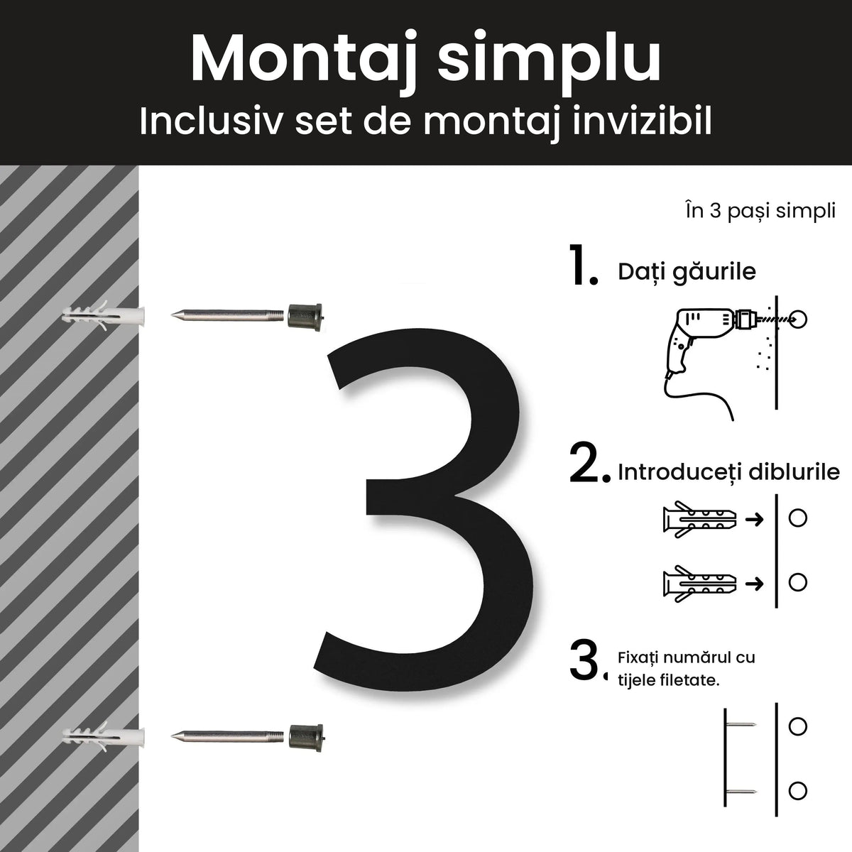 Număr de casă personalizat din inox – Număr de casă modern, montaj simplu cu set de montaj invizibil · MOHAVE