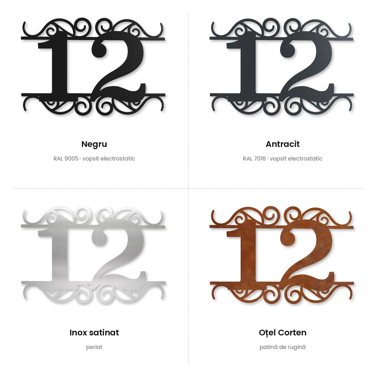 Număr de casă Ornamentat – toate finisajele: negru, antracit, inox satinat, oțel Corten · MOHAVE
