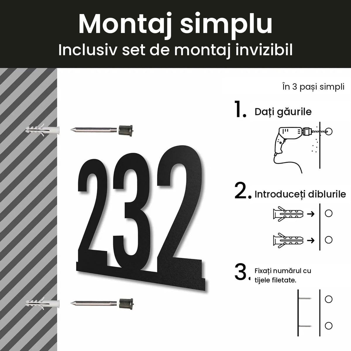 Număr de casă din inox, personalizat – Număr de casă pe linie, tăiat cu laser · MOHAVE