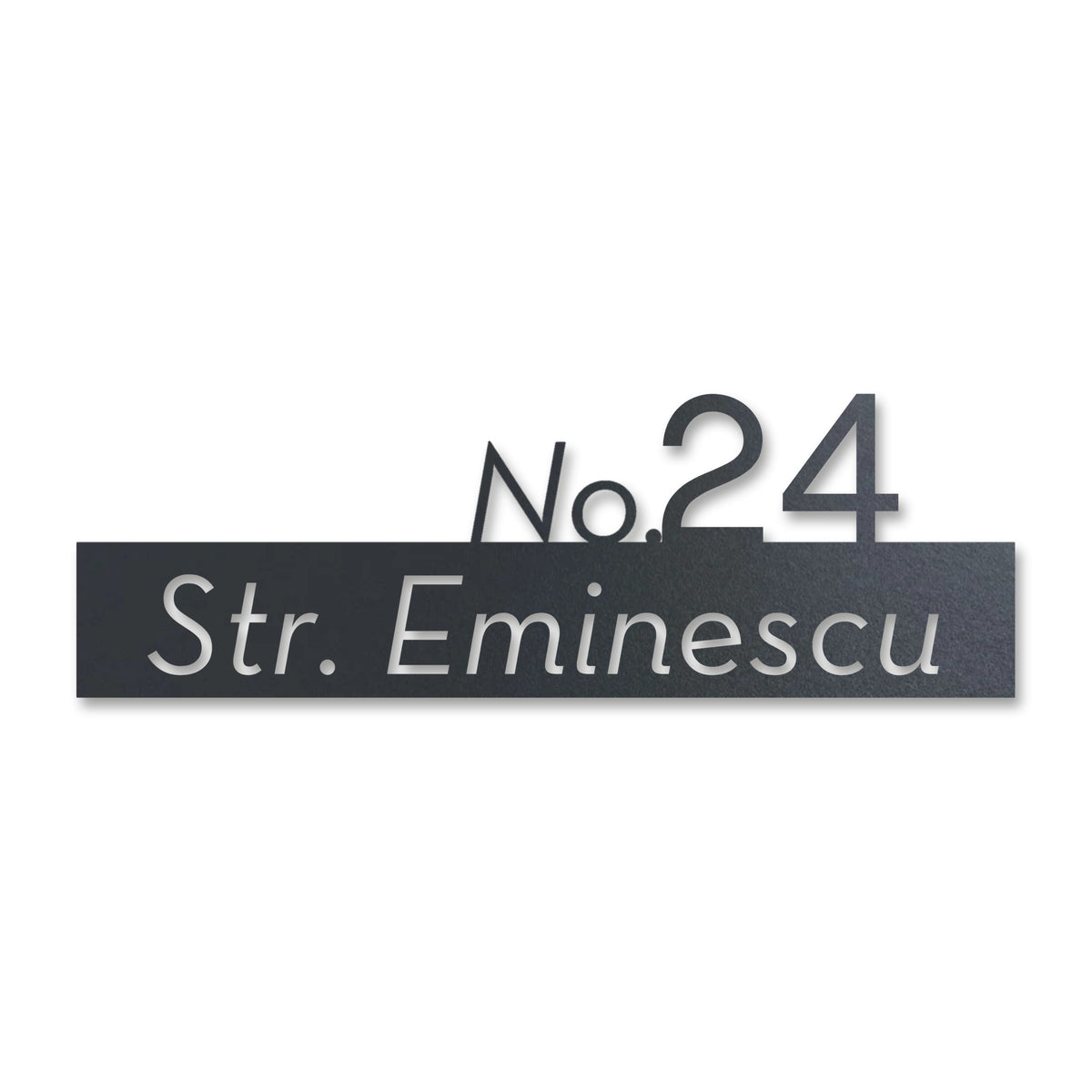 Număr modern pe plăcuță stradală, inox antracit RAL 7016 · MOHAVE