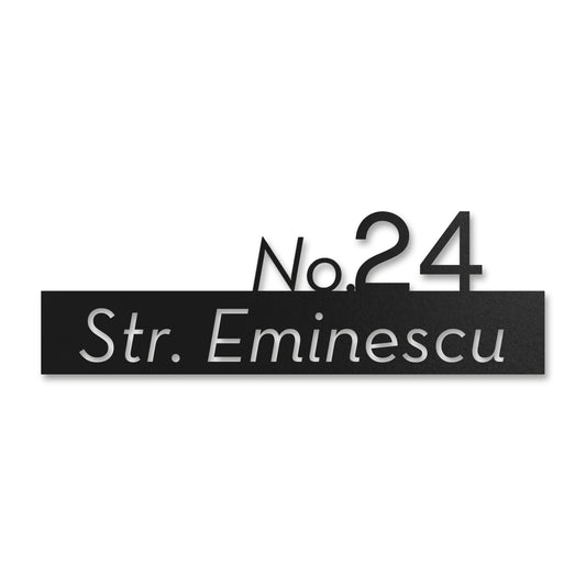 Număr modern pe plăcuță stradală personalizată, tăiată cu laser · MOHAVE