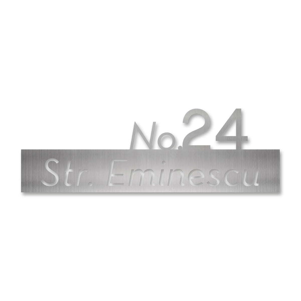 Număr modern pe plăcuță stradală, inox satinat · MOHAVE