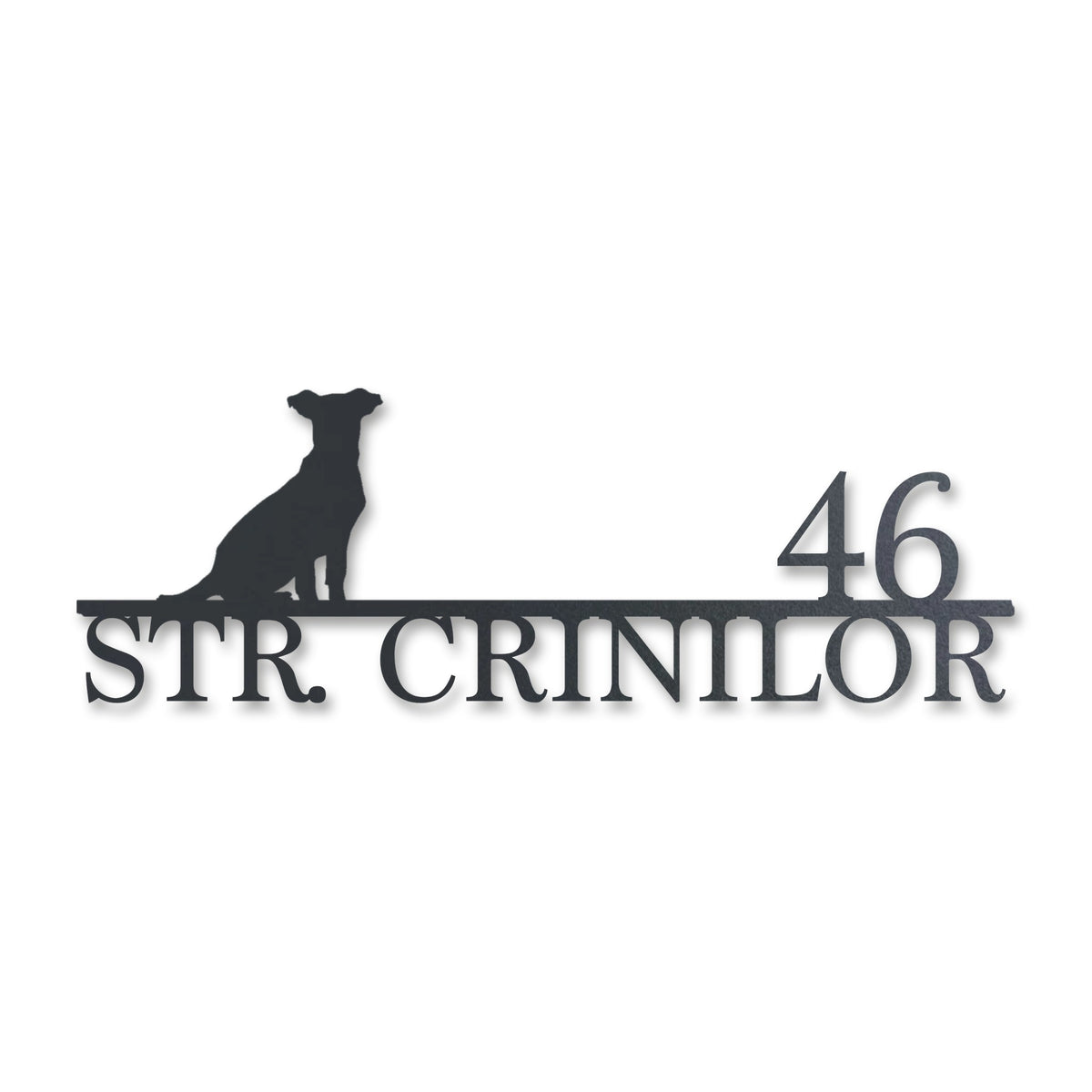 Plăcuță stradală cu câine, inox antracit RAL 7016 · MOHAVE