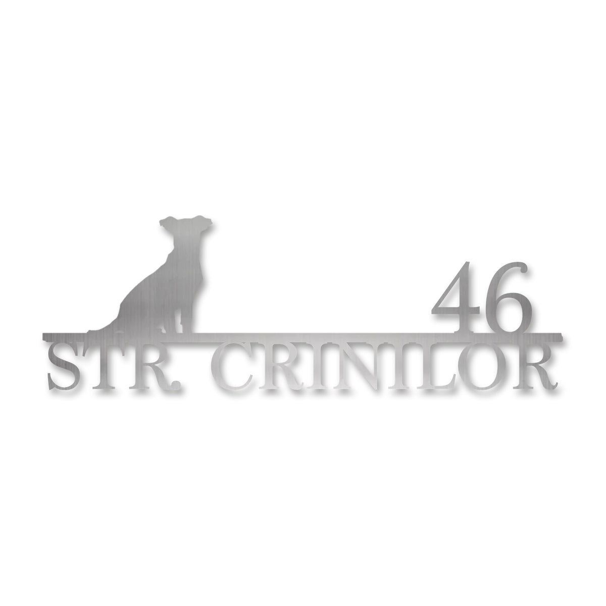 Plăcuță stradală cu câine, inox satinat · MOHAVE