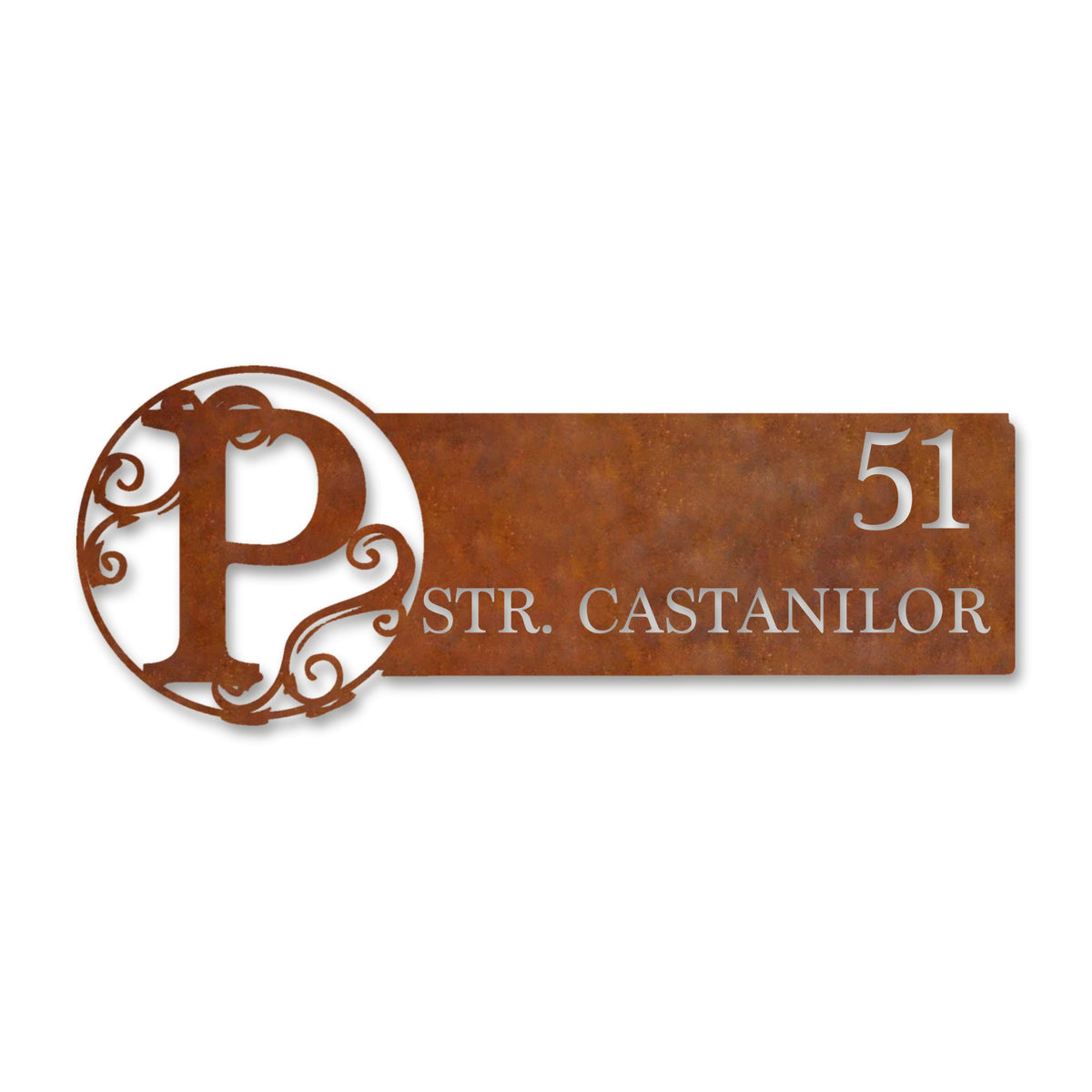Plăcuță stradală cu monogramă, oțel Corten cu patină de rugină · MOHAVE