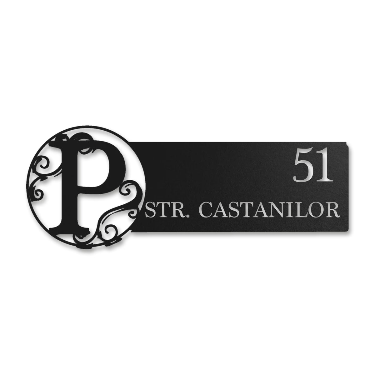 Plăcuță stradală cu monogramă, inox negru RAL 9005 · MOHAVE