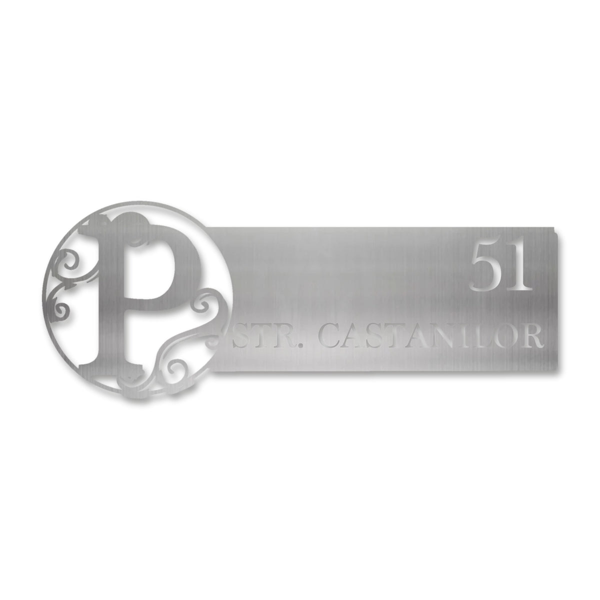 Plăcuță stradală cu monogramă, inox satinat · MOHAVE