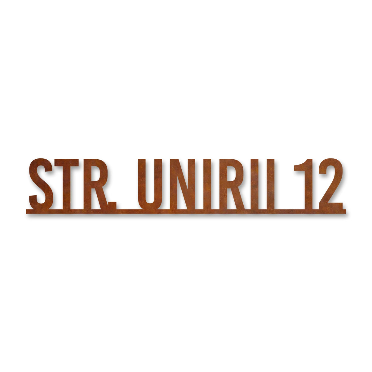 Plăcuță stradală cu număr de casă pe un singur rând, oțel Corten cu patină de rugină · MOHAVE