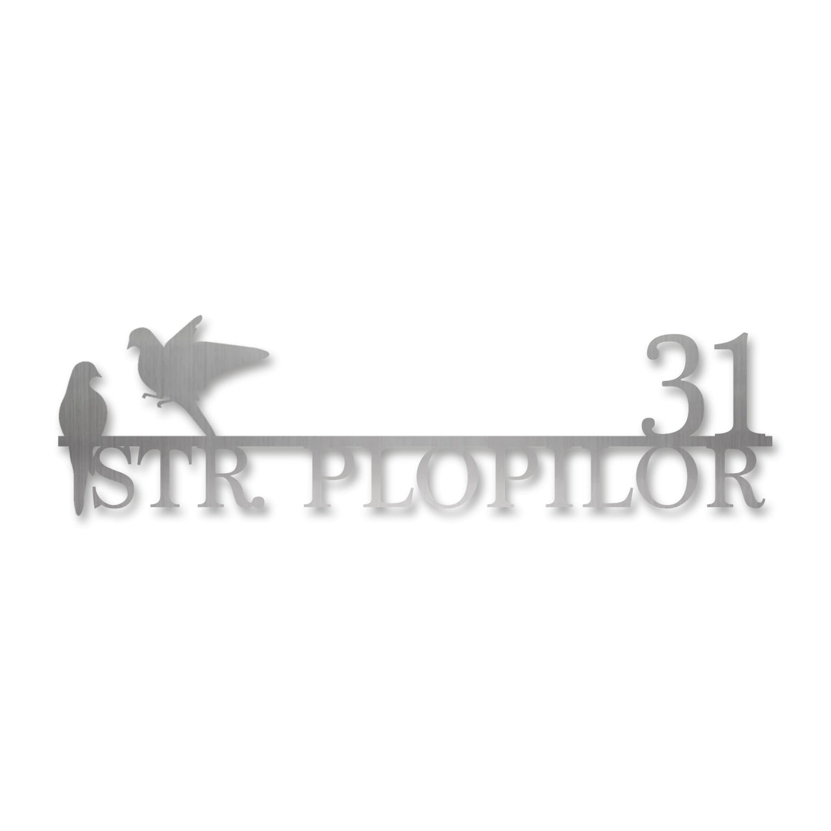 Plăcuță stradală cu păsări, inox satinat · MOHAVE