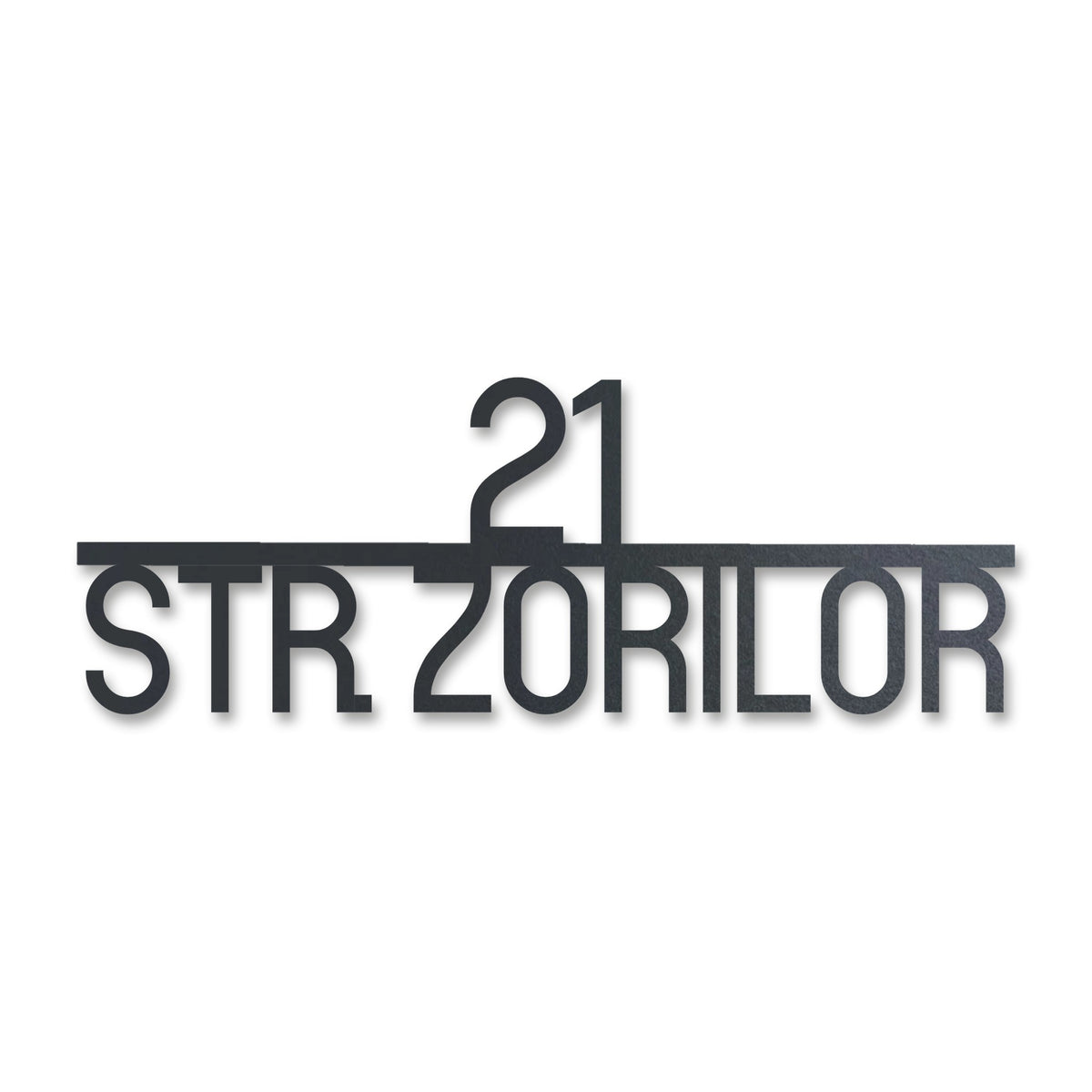 Plăcuță stradală modernă, centrată, cu colțuri rotunjite, inox antracit RAL 7016 · MOHAVE