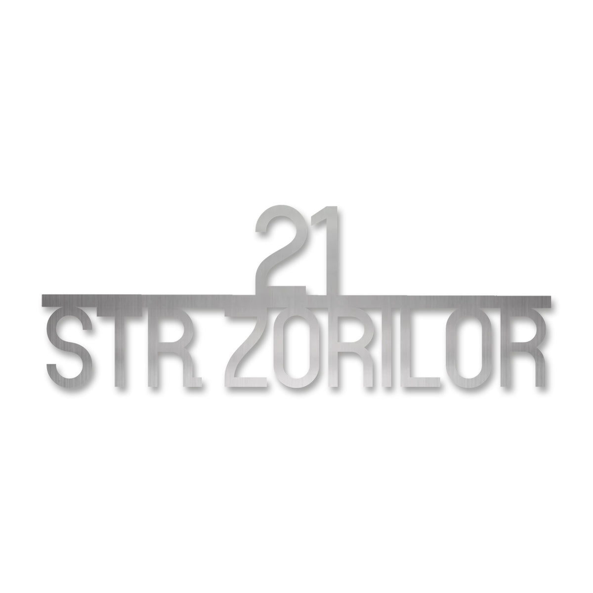 Plăcuță stradală modernă, centrată, cu colțuri rotunjite, inox satinat · MOHAVE