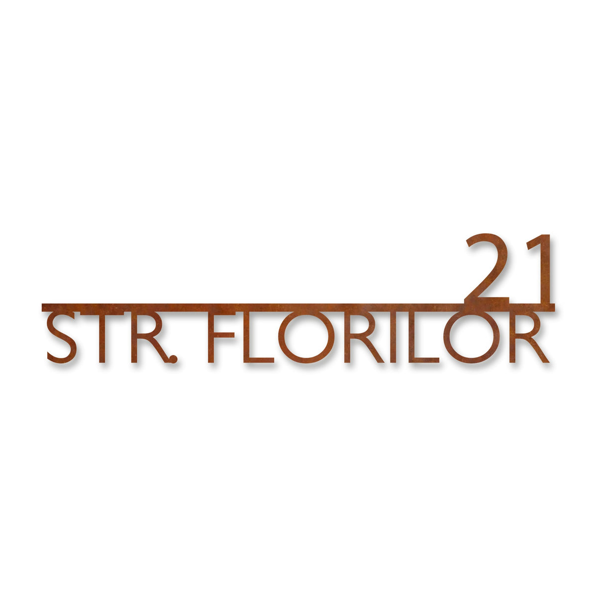 Plăcuță stradală modernă, oțel Corten cu patină de rugină · MOHAVE