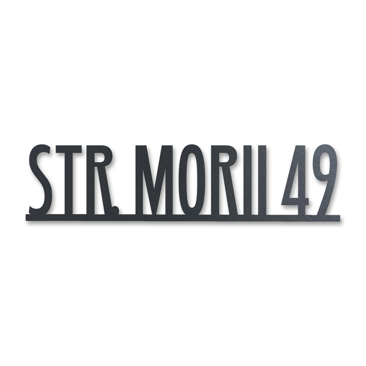 Plăcuță stradală modernă cu font înalt, inox antracit RAL 7016 · MOHAVE