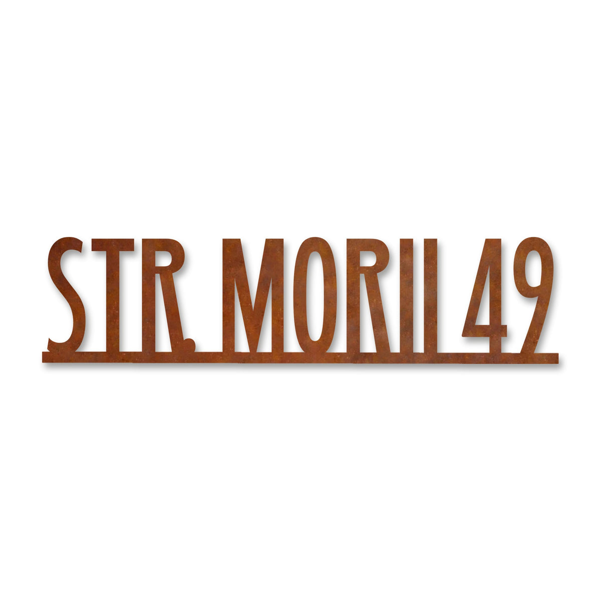 Plăcuță stradală modernă cu font înalt, oțel Corten cu patină de rugină · MOHAVE