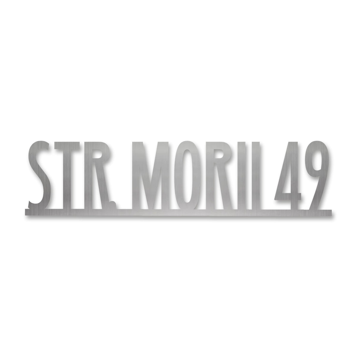 Plăcuță stradală modernă cu font înalt, inox satinat · MOHAVE