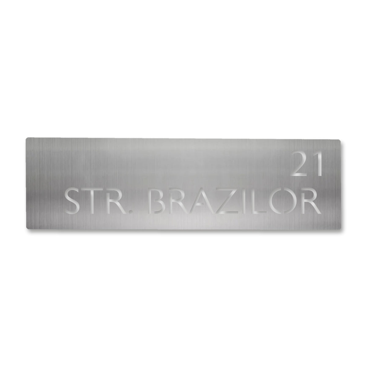 Plăcuță stradală modernă (pe placă), inox satinat · MOHAVE